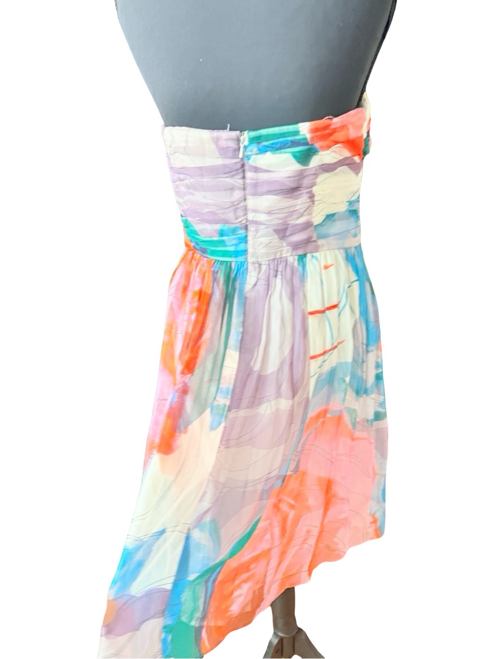 Donna Morgan 100% Silk Watercolor Strapless Halter Mini Dress Size 8 Multicolor - Picture 5 of 6
